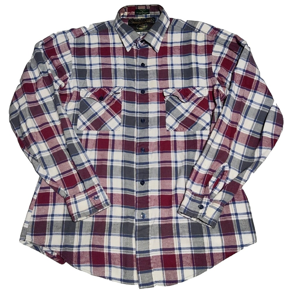 VTG LEVIS SUTTER CREEK‎ Men Large Gray Burgundy Plaid Cotton Flannel Shirt
